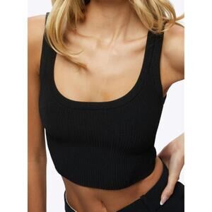 CUTS Coreflex Cropped Wide Strap Ribbed Tank Black Women's Size S NWOT